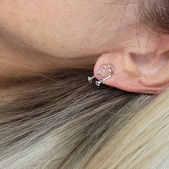 Frog Front/Back Stud Earrings, unisex - Picture 2 of 6